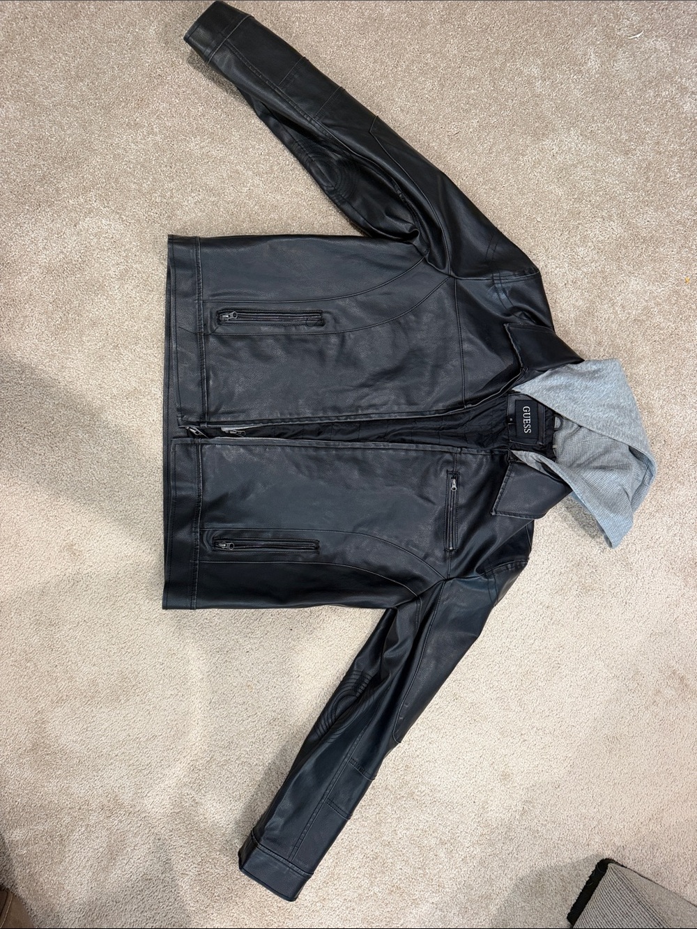 GUESS Black Bomber Jacket with Gray Hooded Liner